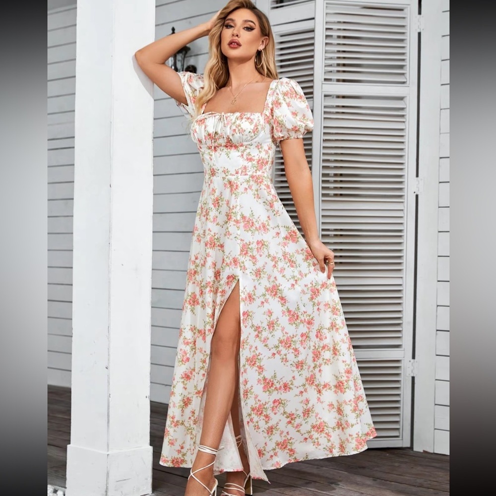 Floral Puff Sleeve Maxi Dress